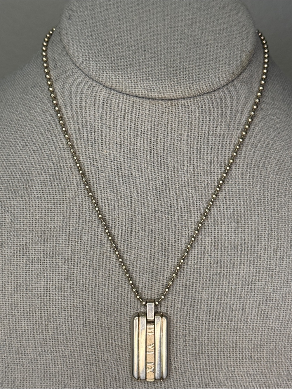 Tiffany & Co. Atlas 2003 Sterling Silver 925 Bar Pendant Necklace 15"